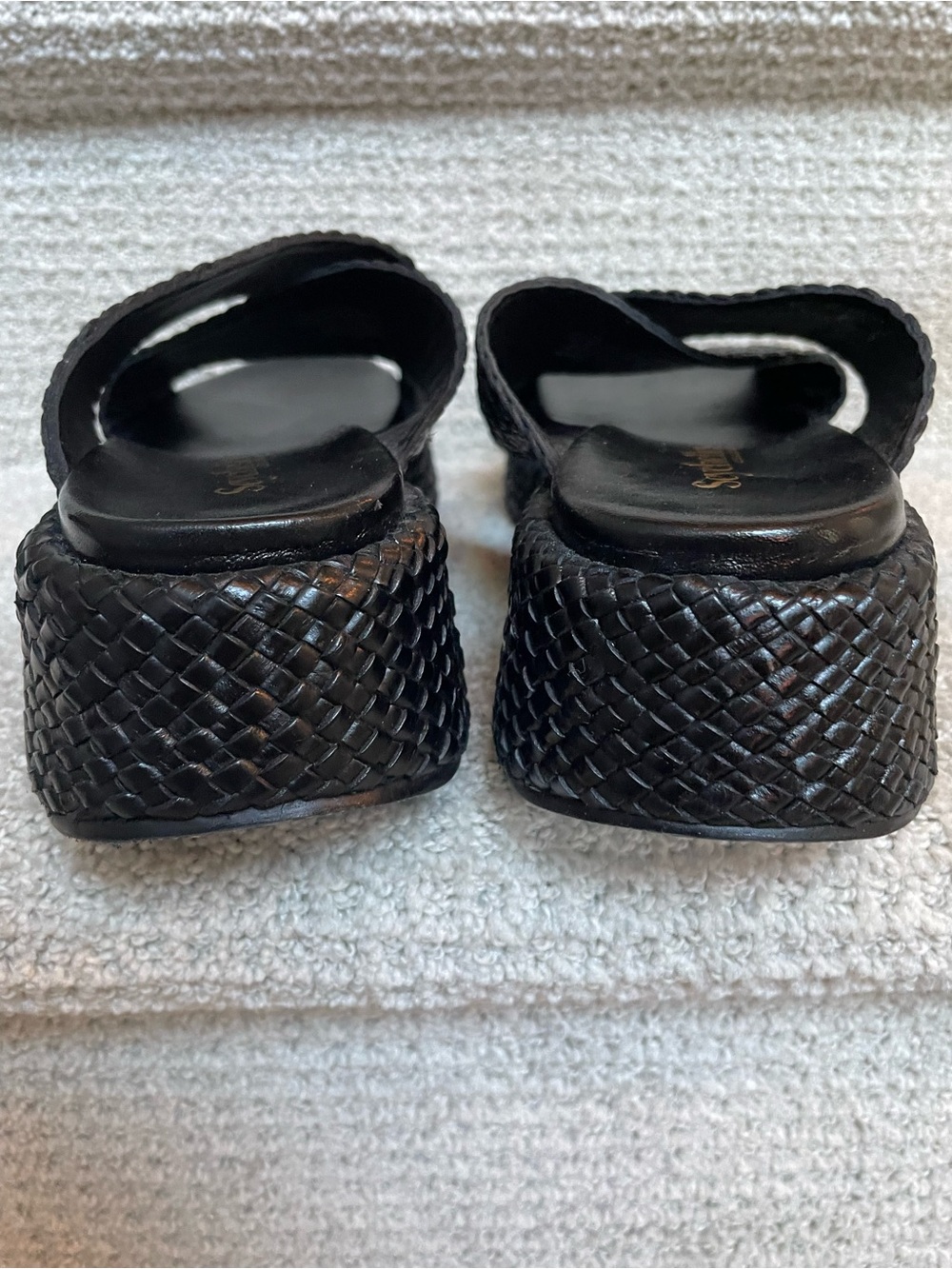 Seychelles Key West Woven Leather Platform Slides Black Sandals Women's Size 9 - Picture 6 of 11